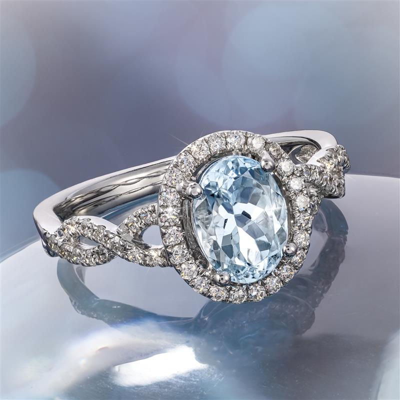 14K White Gold Aquamarine & Diamond Ring